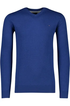 Portofino Trui extra lange mouwlengte v-hals navy effen katoen