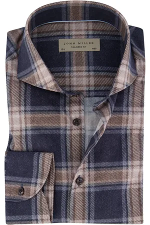john miller Tailored fit overhemd navy geruit cutaway