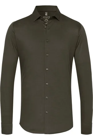 DESOTO Business overhemd slim fit donkergroen effen katoen