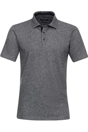 Casa Moda Polo blauw gemêleerd katoen, linnen 3 knoops