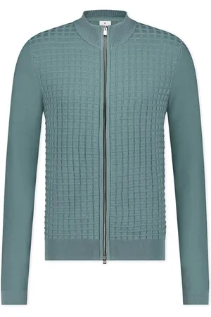 Blue Industry Trui ronde hals rits geruit patroon