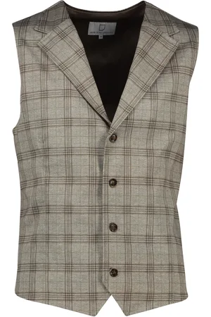 Born with Appetite Gilet geruit slim fit bruine knopen