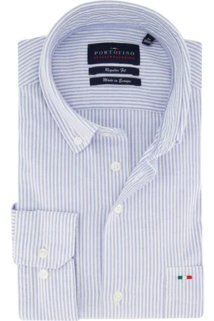 Portofino Casual overhemd wijde fit wit gestreept