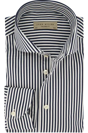john miller Gestreept overhemd Tailored Fit stretch katoen