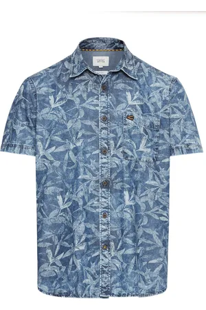 Camel Active Casual overhemd korte mouw wijde fit blauwe denim print