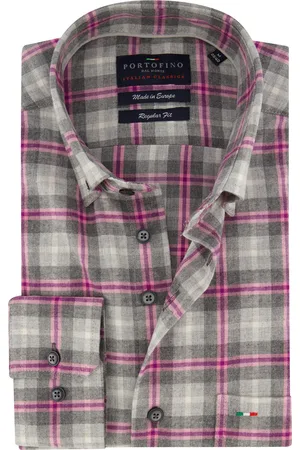 Portofino Overhemd roze geruit regular fit