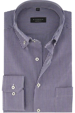 ETERNA Overhemd Comfort Fit navy geruit katoen