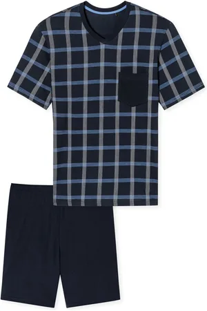 Schiesser Comfort Nightwear shortama geruit katoen