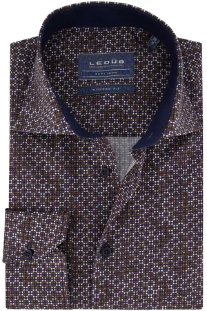 Ledub Overhemd blauw printje modern fit