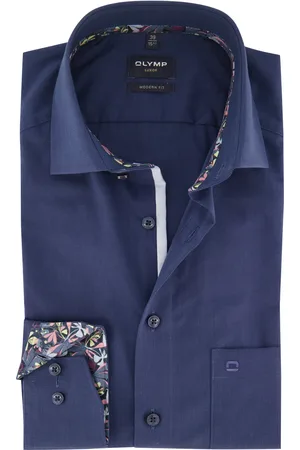 Olymp Navy uni overhemd korte mouw Luxor Modern Fit