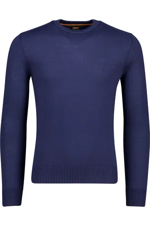HUGO BOSS Boss Avac C. trui blauw gebreid ronde hals