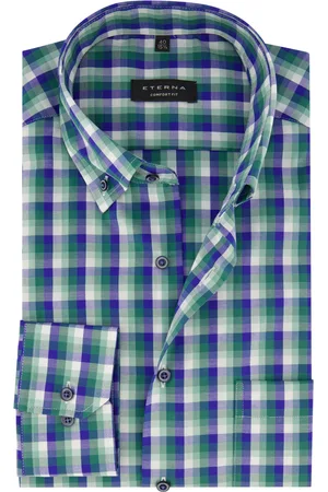 ETERNA Overhemd Comfort Fit /blauw geruit katoen