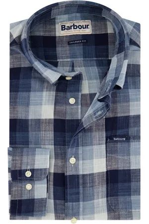 Barbour Donkerblauw overhemd geruit katoen tailored fit