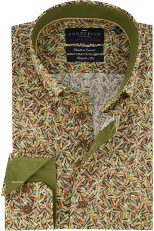 Portofino Overhemd katoen regular fit /bruin geprint