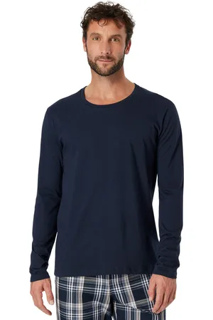 Schiesser Pyjamashirt Mix+Relax navy lange mouwen