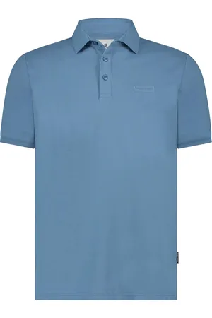 State of art Blauwe polo wijde fit effen katoen stretch
