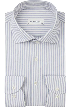 Profuomo Overhemd blauw gestreept katoen slim fit