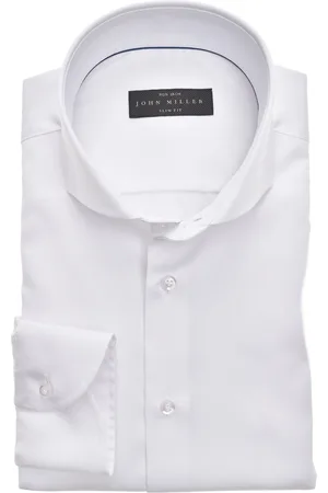 john miller Slim fit overhemd mouwlengte 7 effen katoen