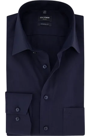 Olymp Zakelijk overhemd Luxor Modern Fit navy effen katoen