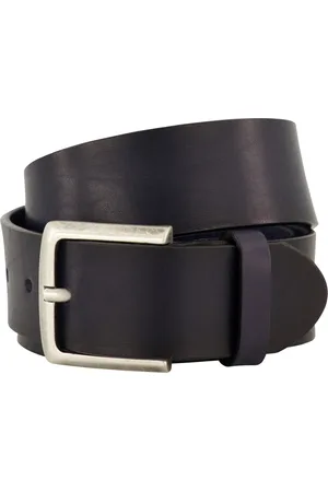 Lindenmann Leren riem navy effen