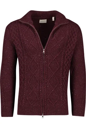 GANT Vest boredeaux grof gebreid wol hoge hals