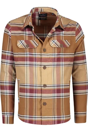 Portofino Casual overhemd overshirt bruin geruit katoen