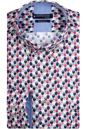 Giordano Casual overhemd wijde fit blauw geprint katoen met borstzak