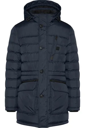 Bugatti Winterjas navy met borstzak effen rits + knoop wijde fit