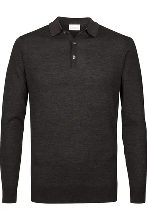 Profuomo Polo lange mouw donkerbruin normale fit