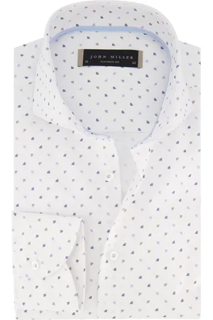 john miller Overhemd Tailored Fit blauw geprint mouwlengte 7 katoen