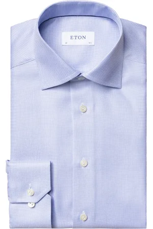 Eton Textured Twill overhemd contemporary fit lichtblauw