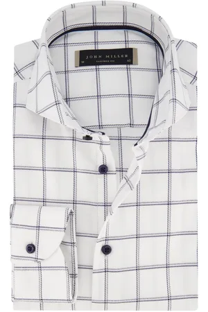 john miller Overhemd Tailored Fit donkerblauw geruit mouwlengte 7