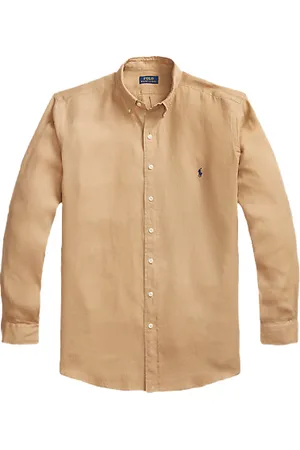 Ralph Lauren Big&Tall overhemd normale fit bruin effen linnen met logo