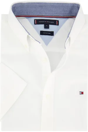 Tommy Hilfiger Casual overhemd korte mouw normale fit effen katoen linnen