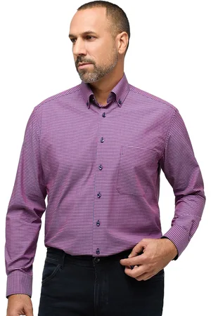 ETERNA Casual overhemd Comfort Fit en blauw geruit katoen