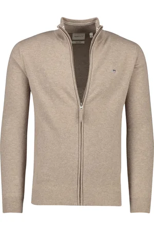 GANT Vest opstaande kraag lichtbruin rits effen lamswol