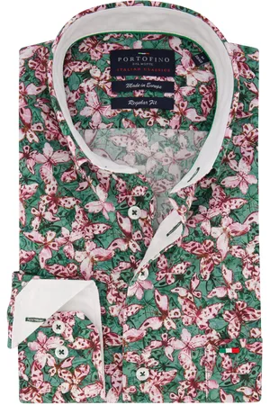 Portofino Casual overhemd wijde fit roze geprint katoen