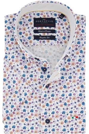 Portofino Casual overhemd button-down korte mouw regular fit multicolor geprint katoen