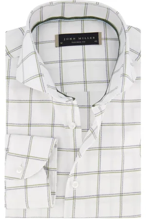 john miller Overhemd Tailored Fit groen en paars geruit