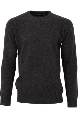 Alan Paine Trui donkergrijs lamswol classic fit ronde hals