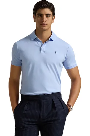 Ralph Lauren Stretch mesh polo Custom Slim Fit blauw