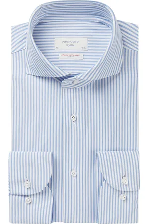Profuomo Overhemd gestreept wit blauw