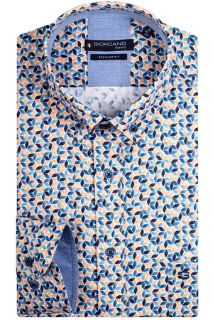 Giordano Casual overhemd wijde fit en blauw geprint katoen