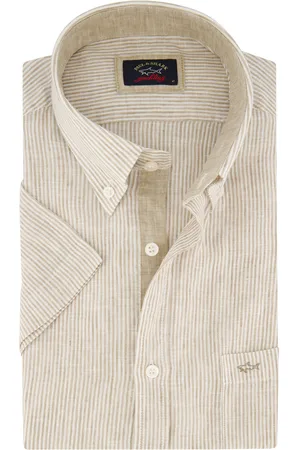 Paul &amp; Shark Casual overhemd korte mouw wijde fit gestreept linnen 100%