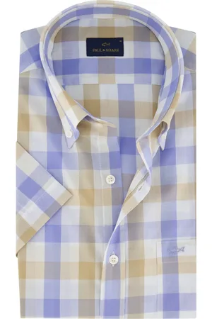 Paul &amp; Shark Casual overhemd korte mouw wijde fit blauw geruit katoen