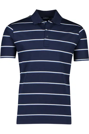 Paul &amp; Shark Navy gestreept katoenen polo wijde fit korte mouw 3-knoops