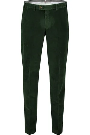 Hiltl Flatfront donkergroen ribstof normale fit corduroy
