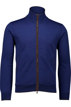 Paul &amp; Shark Blauw vest bruine rits wol wijde fit