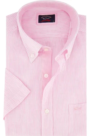 Paul &amp; Shark Casual overhemd korte mouw wijde fit gestreept 100% linnen