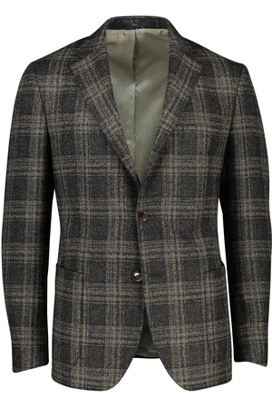 Dressler Sendrik colbert donkergroen geruit wol slim fit